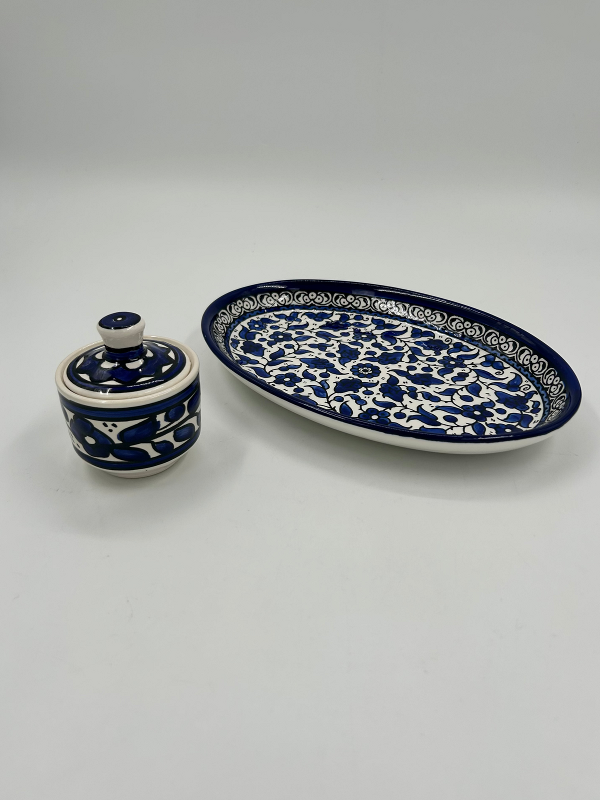 Fuente grande para servir y tarro con tapa - azul real
