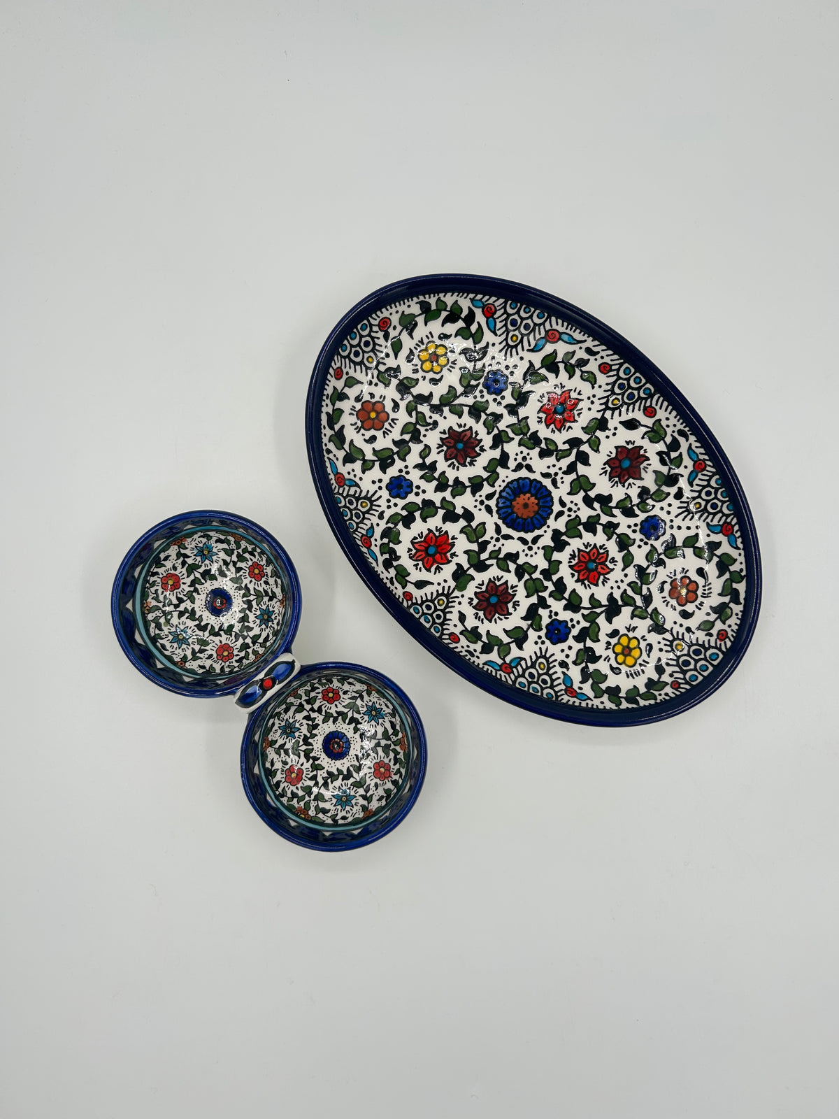 Paquete de regalo con diseño multicolor de Rammallah - Plato hecho a mano y juego de salero/pimentero con asa