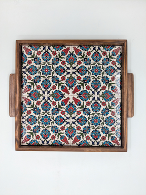 Bandeja de servicio hecha a mano de Palestina - floral rojo/azul