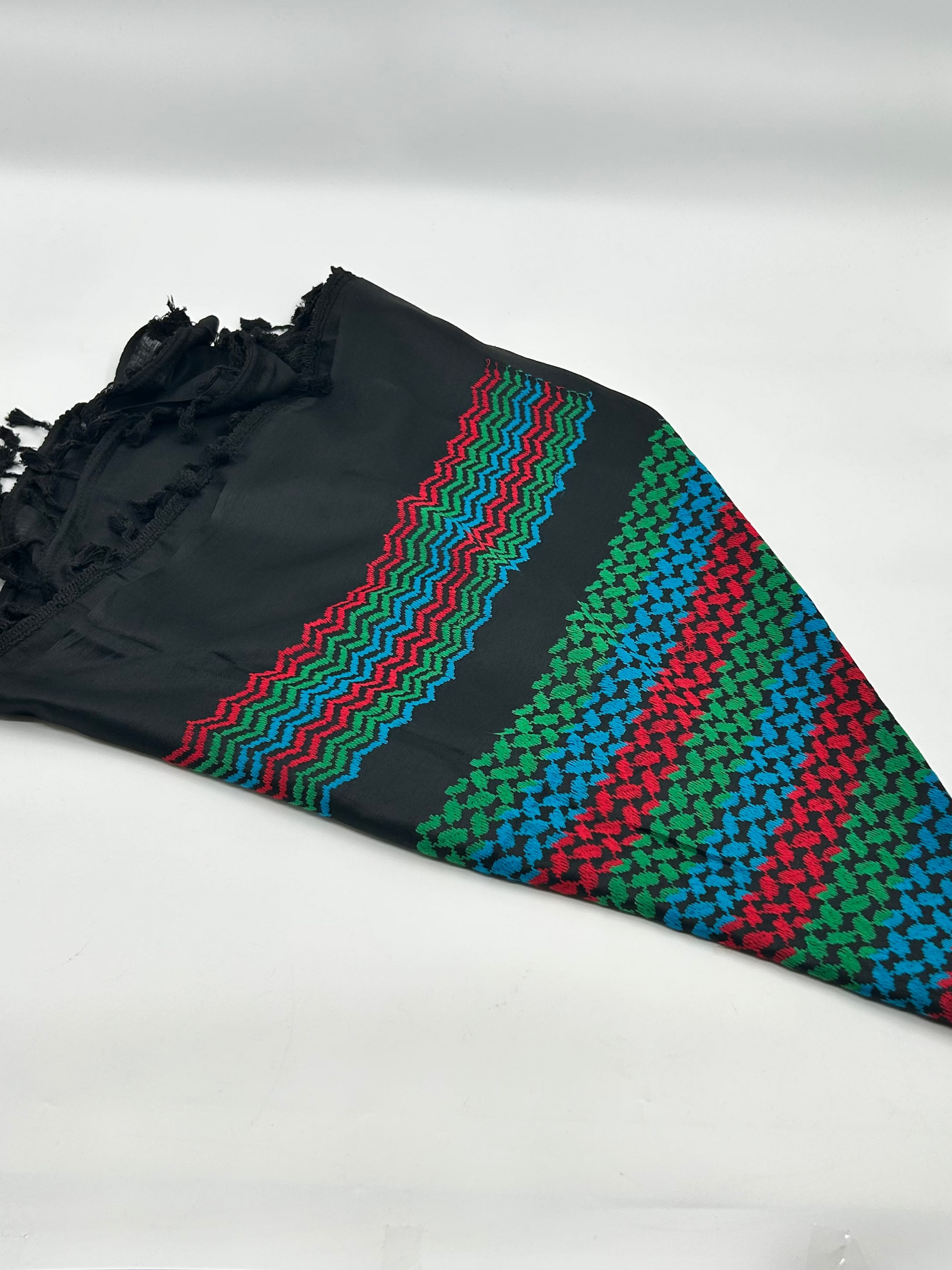 Autentisk Hirbawi kuffiyeh - grön, röd, blå