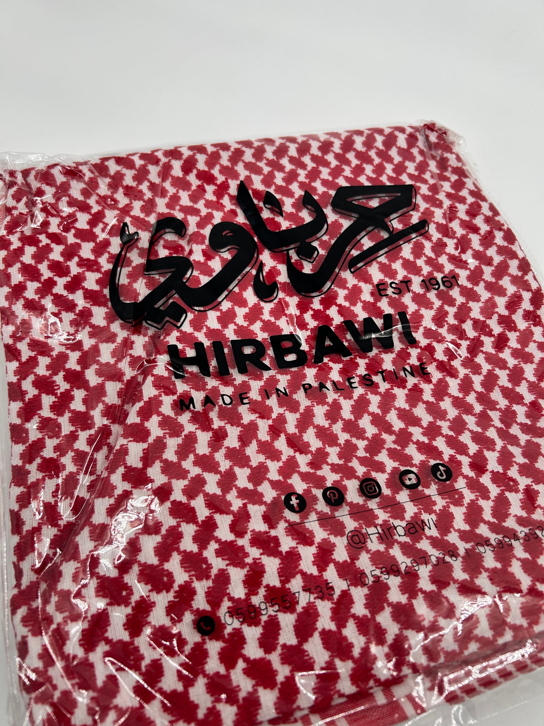 Authentisches Hirbawi-Kuffiyeh – rot/weiß