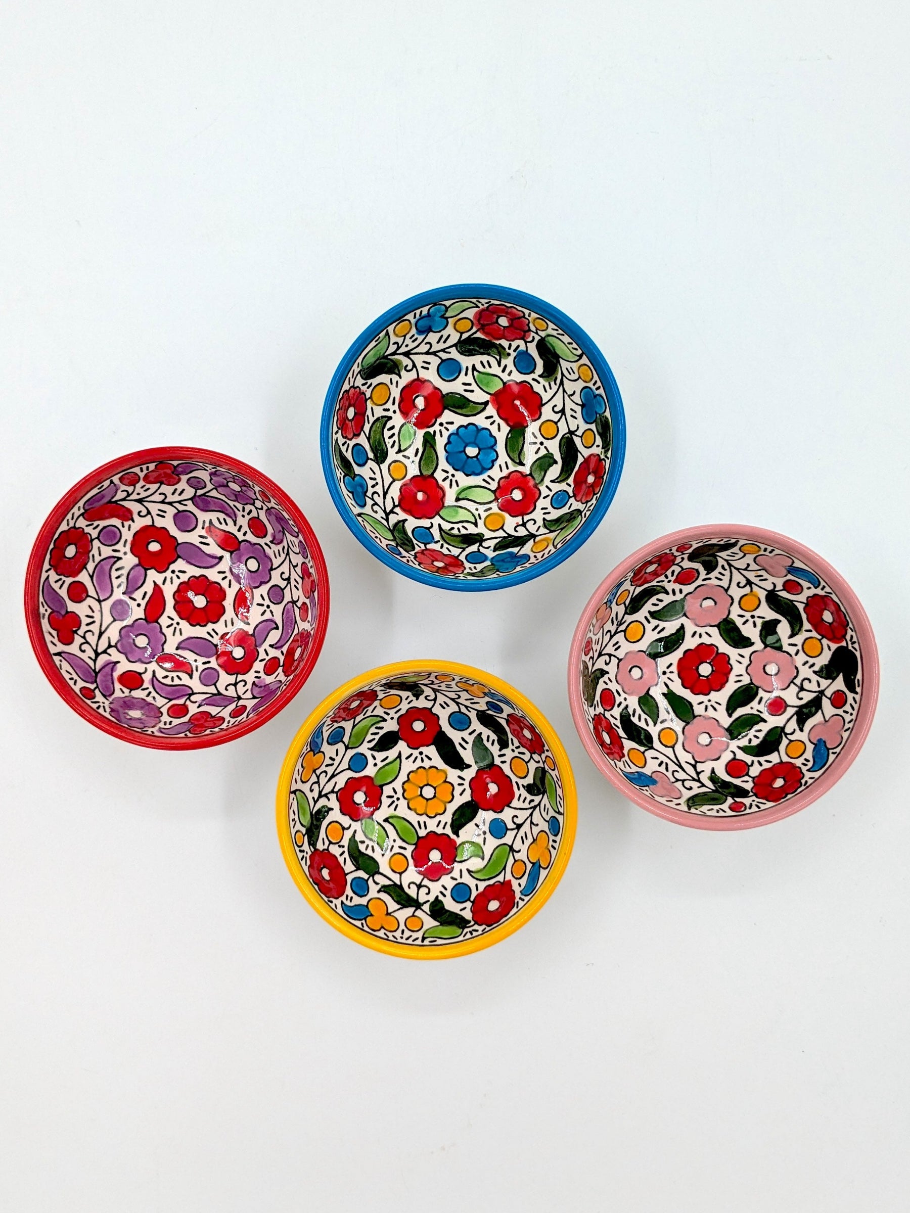 4 handgefertigte palästinensische Keramikschalen – 9 cm