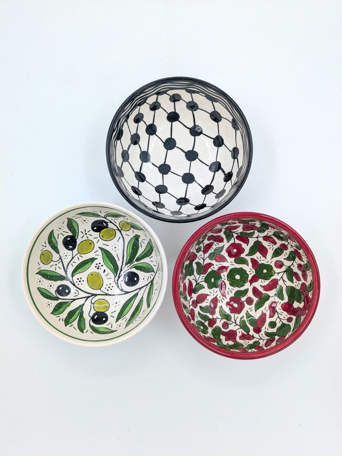 3 cuencos de cerámica palestinos hechos a mano - 12 cm