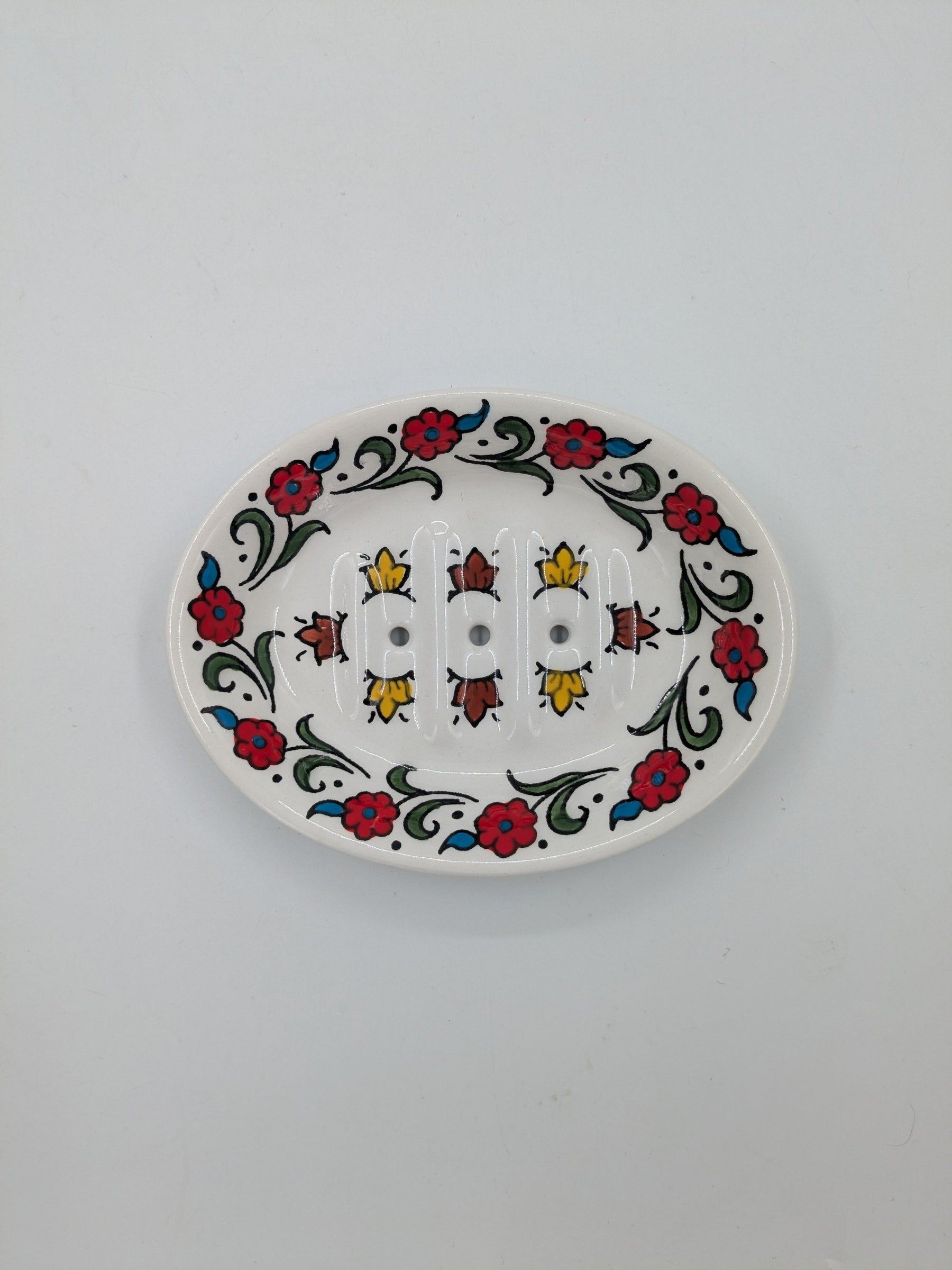 Seifenschale mit Löchern - rot/geblümt